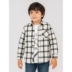 جاكيت ولادي بأزرار وأكمام طويلة للأطفال مقلم لون أسود وأبيض