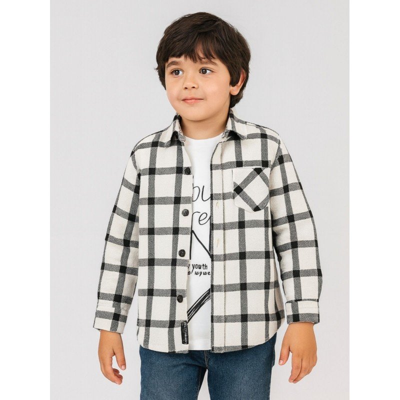 جاكيت ولادي بأزرار وأكمام طويلة للأطفال مقلم لون أسود وأبيض