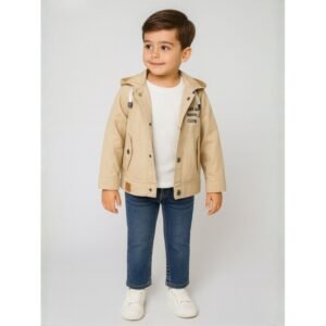 جاكيت ولادي بأزرار وأكمام طويلة لون بيج