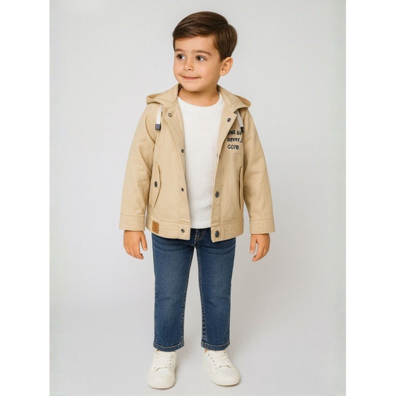 جاكيت ولادي بأزرار وأكمام طويلة لون بيج