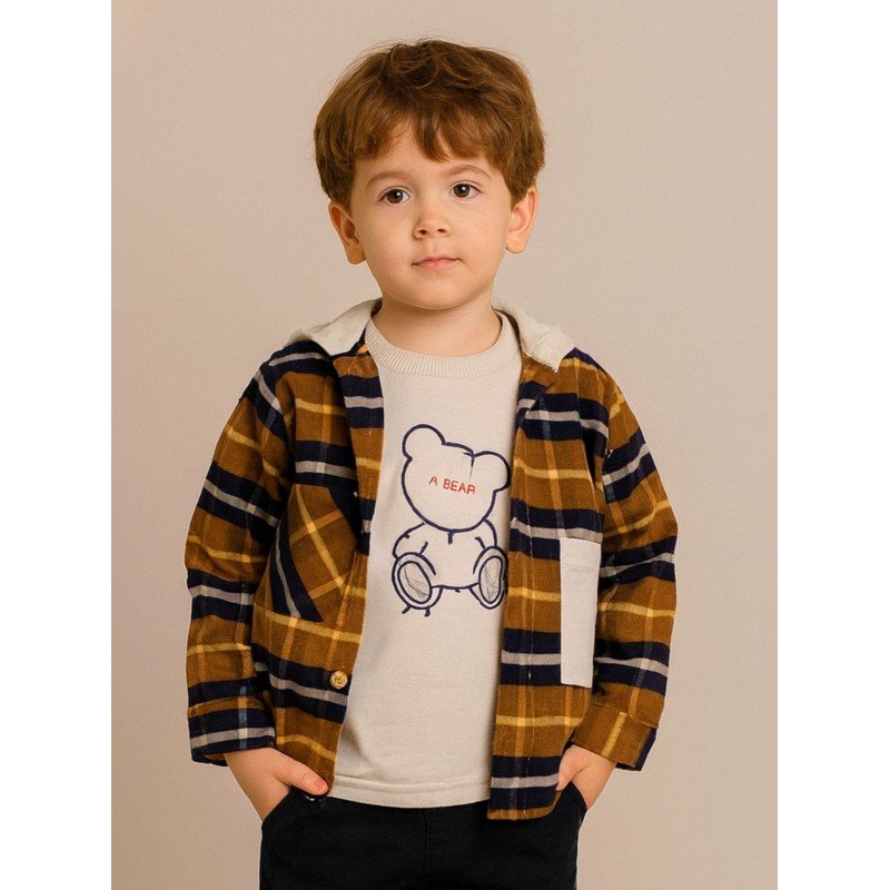 جاكيت ولادي بأزرار وأكمام طويلة لون بيج