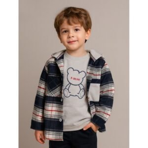 جاكيت ولادي بأزرار وأكمام طويلة لون سكني