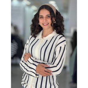 جرزة ستاتي لون بيج مخطط كحلي