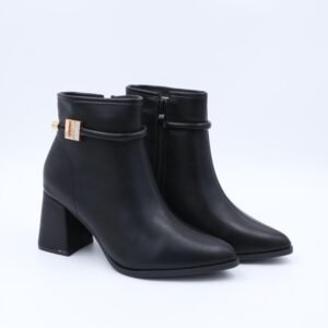 حذاء ستاتي كعب طويل بسحاب بتصميم متوسط الطول لون أسود