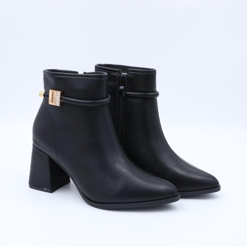 حذاء ستاتي كعب طويل بسحاب بتصميم متوسط الطول لون أسود