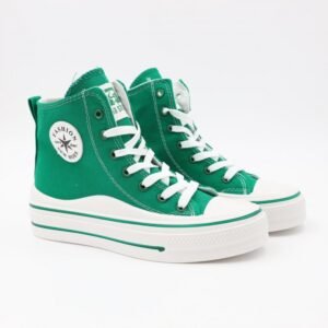 حذاء كاجوال ساق طويل ستاتي لون أخضر وأبيض