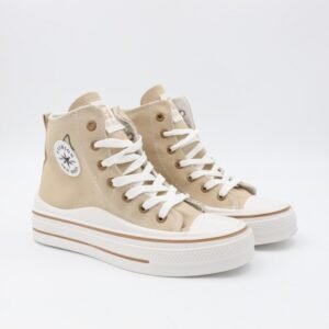 حذاء كاجوال ساق طويل ستاتي لون بيج فاتح وأبيض