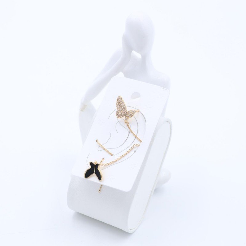 حلق ذهبي مع زركون فضي تصميم فراشات