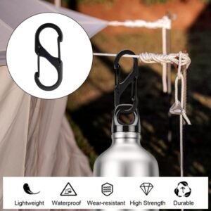 حلقة تثبيت معدنية صغيرة على شكل حرف S ذات فتحتين، مناسبة للاستخدام في التخييم المنزل والمشي لمسافات طويلة