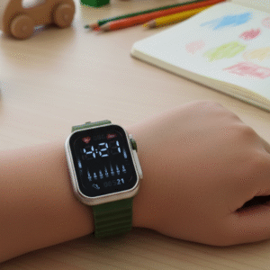 ساعة LED للأطفال حزام سيليكون لون أخضر