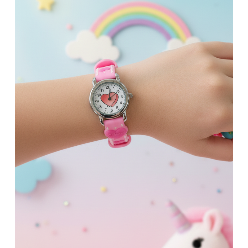 ساعة أطفال لطيفة لون زهري فاتح