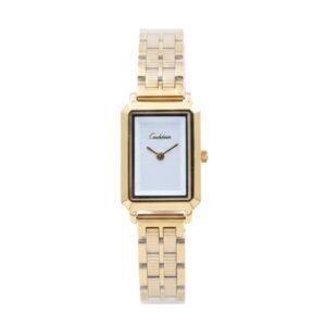 ساعة نسائية مستطيلة مع زركون اللون ذهبي من ماركة FJ مع كفالة سنتين ضد تغير اللون