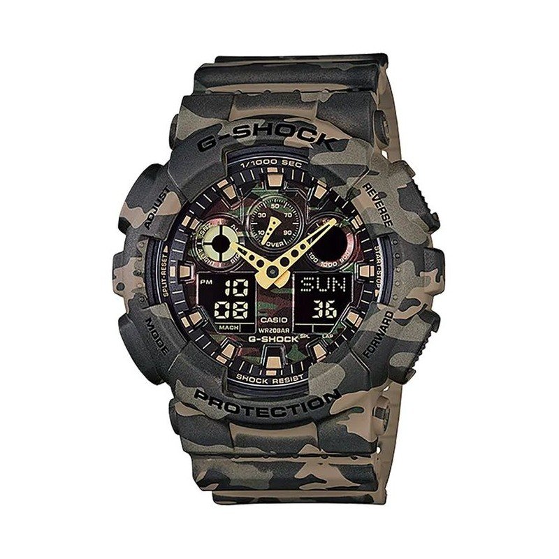 ساعة يد رياضية ضد الماء مع حزام سيليكون - لون جيشي أخضر غامق وبيح