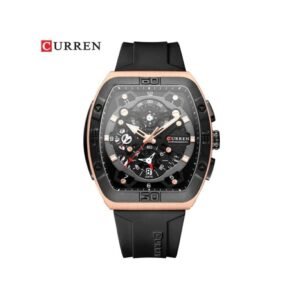 ساعة يد فاخرة للرجال مع حزام سيلكون أنيق ماركة Curren لون أسود