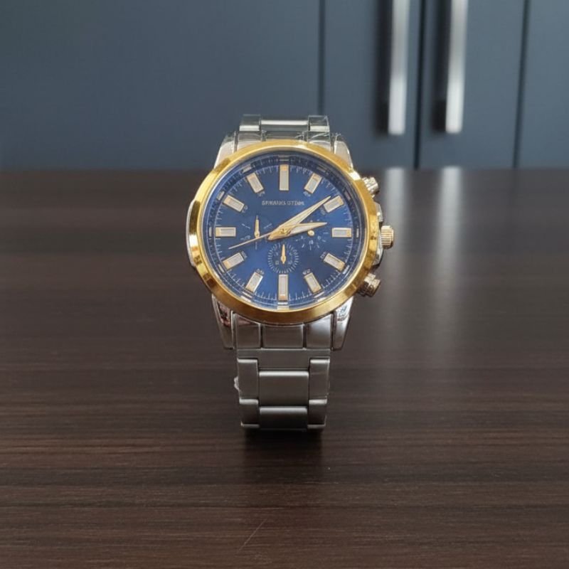 ساعة يد للرجال حزام ستانلس لون سيلفر مع ذهبي ماركة EPHATAH ESTAR