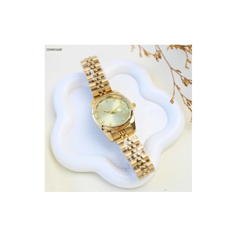 ساعة يد نسائية أنيقة اللون ذهبي من ماركة FJ مع كفالة سنتين ضد تغير اللون