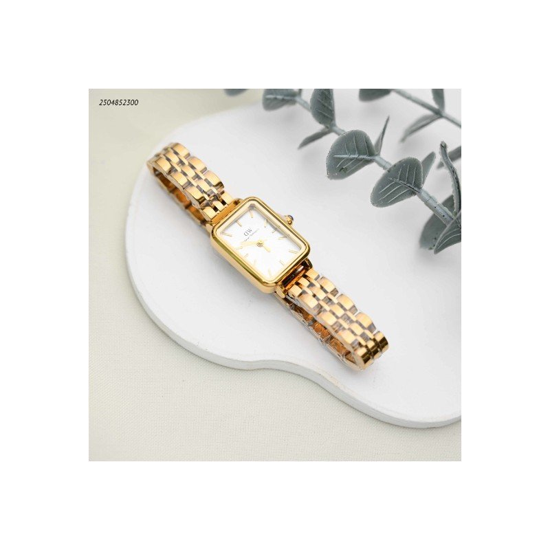 ساعة يد نسائية أنيقة اللون ذهبي و ابيض من ماركة FJ مع كفالة سنتين ضد تغير اللون