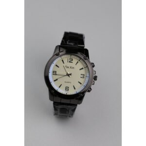 ساعه يد رجالية دائرية ستانلس ستيل لون أسود