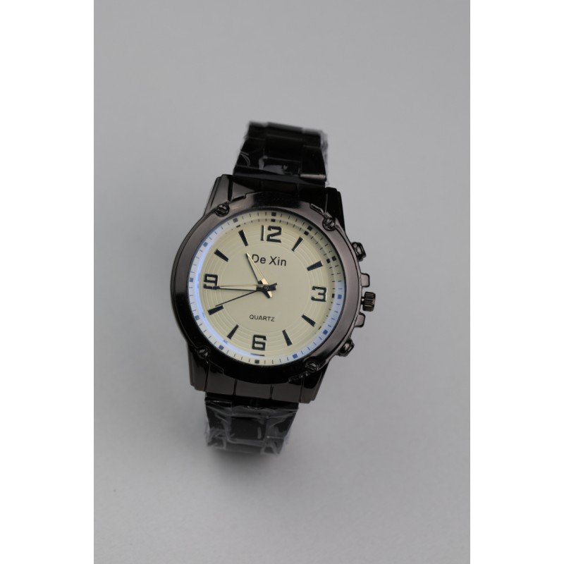 ساعه يد رجالية دائرية ستانلس ستيل لون أسود