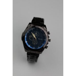 ساعه يد رجالية دائرية ستانلس ستيل لون أسود