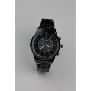 ساعه يد رجالية دائرية ستانلس ستيل لون أسود