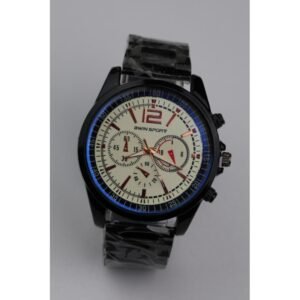 ساعه يد رجالية دائرية ستانلس ستيل لون أسود