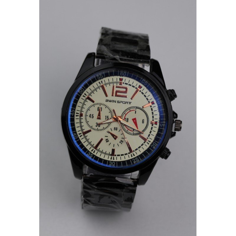 ساعه يد رجالية دائرية ستانلس ستيل لون أسود