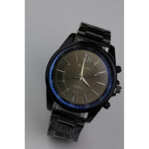 ساعه يد رجالية دائرية ستانلس ستيل لون أسود