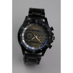 ساعه يد رجالية دائرية ستانلس ستيل لون أسود