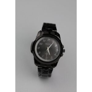 ساعه يد رجالية دائرية ستانلس ستيل لون أسود