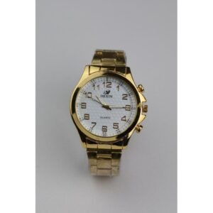 ساعه يد رجالية دائرية ستانلس ستيل لون ذهبي