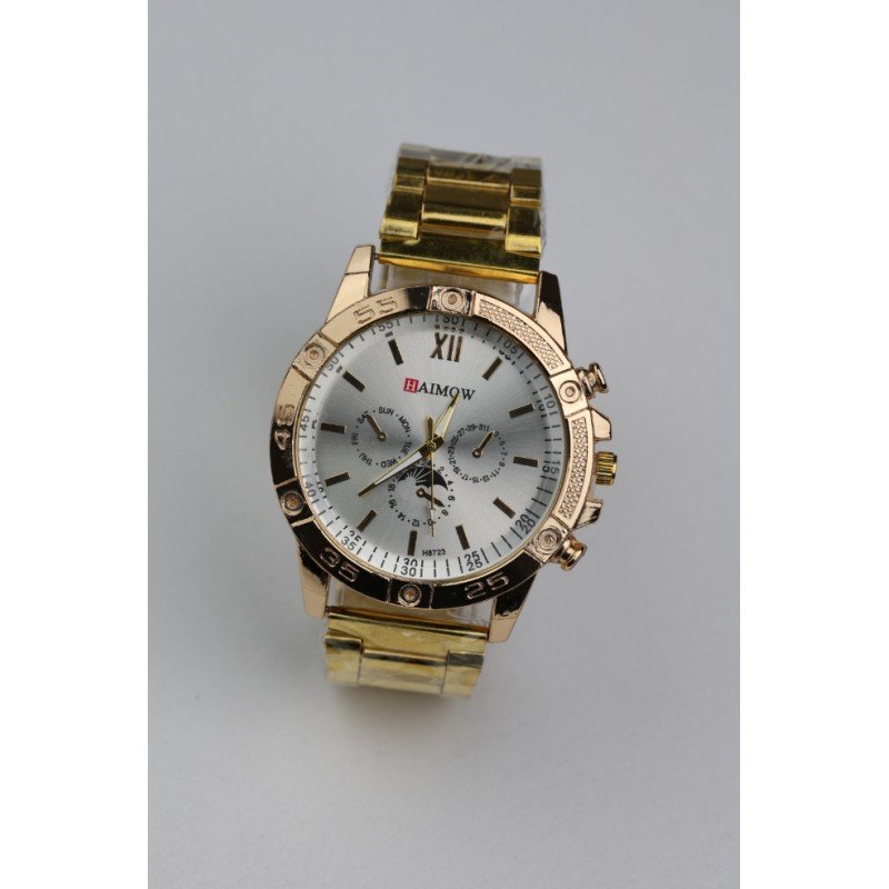 ساعه يد رجالية دائرية ستانلس ستيل لون ذهبي