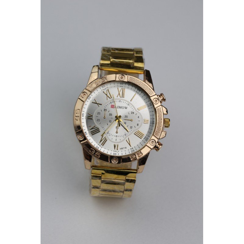 ساعه يد رجالية دائرية ستانلس ستيل لون ذهبي