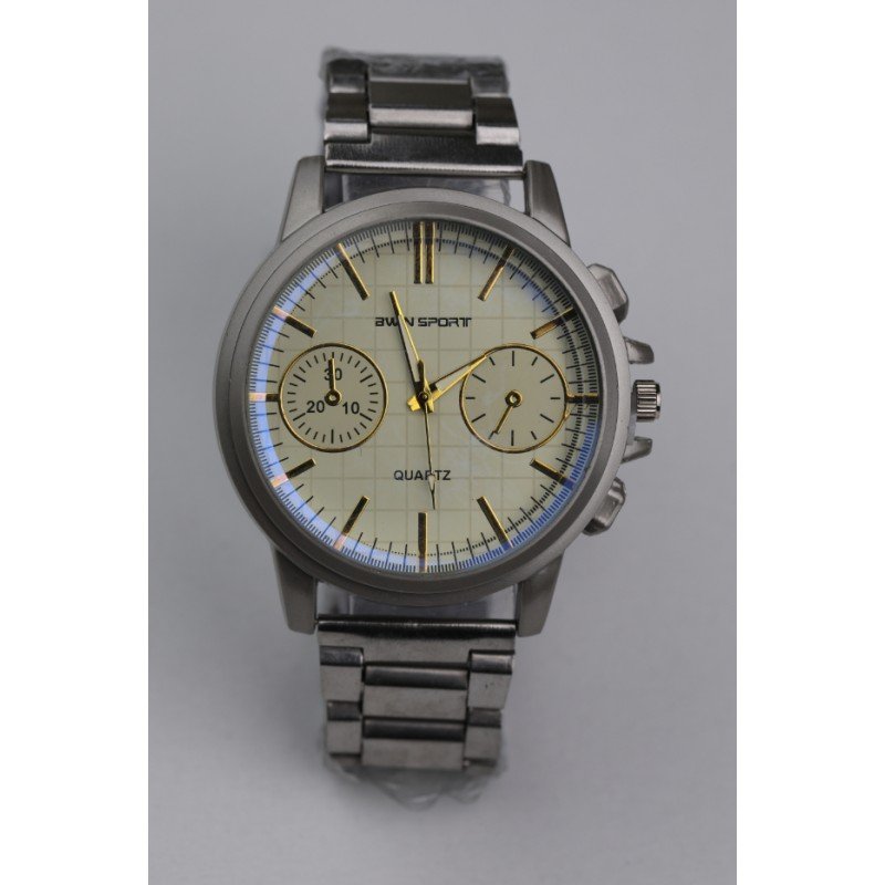 ساعه يد رجالية دائرية ستانلس ستيل لون فضي