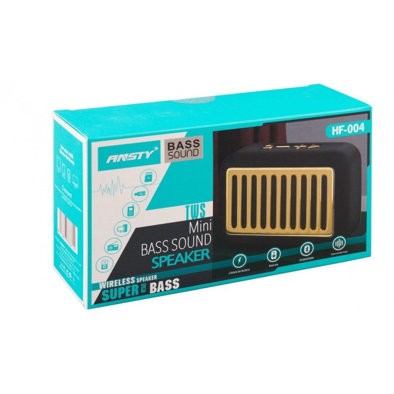 سبيكر مكبر صوت بلوتوث صغير محمول يدعم تشغيل بطاقة TF و منفذ USB لون أسود ANSTY HF005