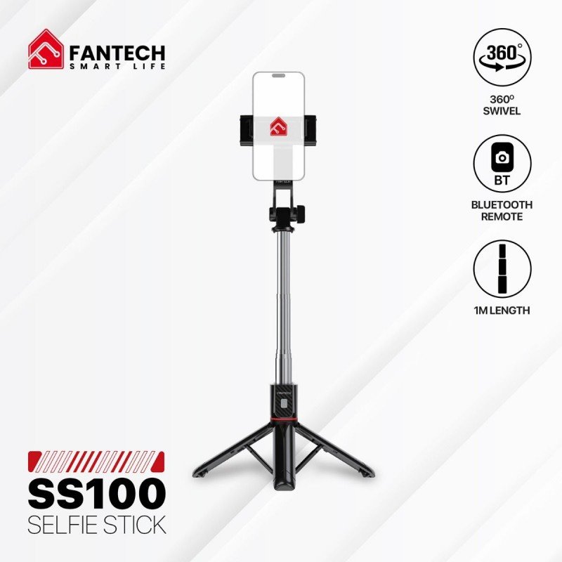 ستاند عصا سيلفي FANTECH SS100 ثلاثي القوائم بطول 100 سم مع ريموت يعمل بالبلوتوث