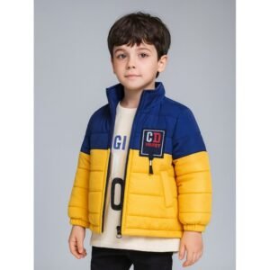 سترة شتوية مع طاقية للأطفال لون أصفر