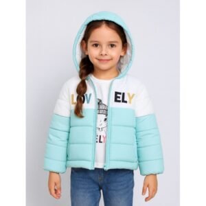 سترة شتوية مع طاقية للأطفال لون تركواز