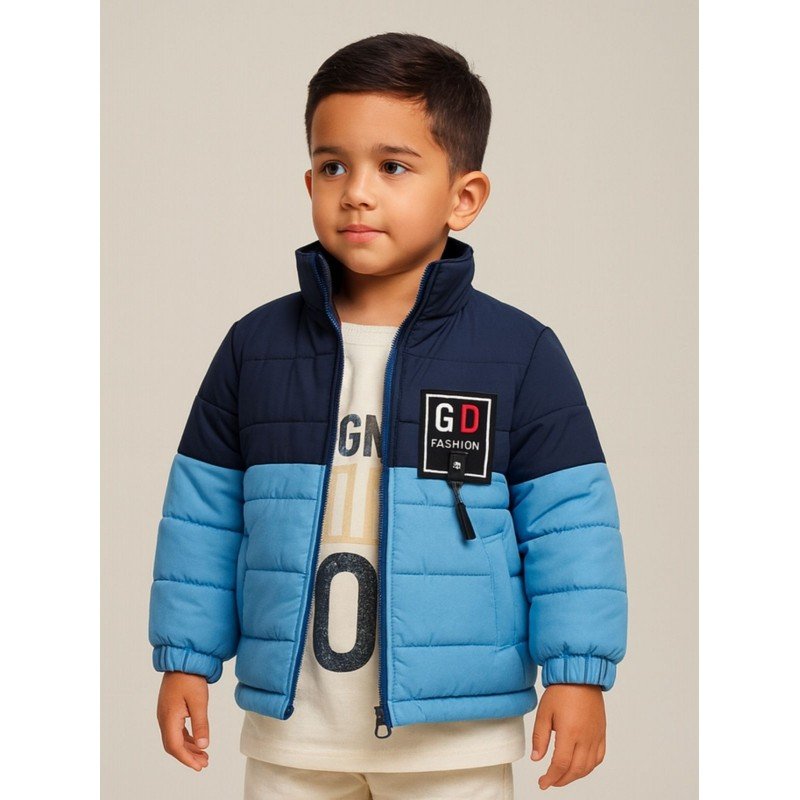 سترة شتوية مع طاقية للأطفال لون كحلي