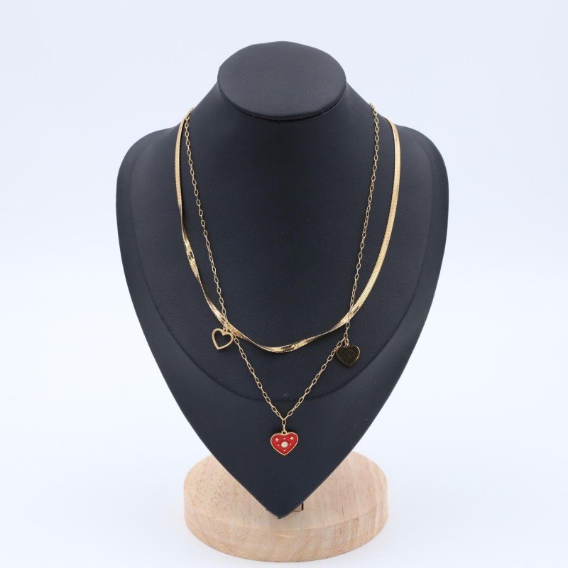 سلسال ذهبي طبقتين بتصميم قلوب