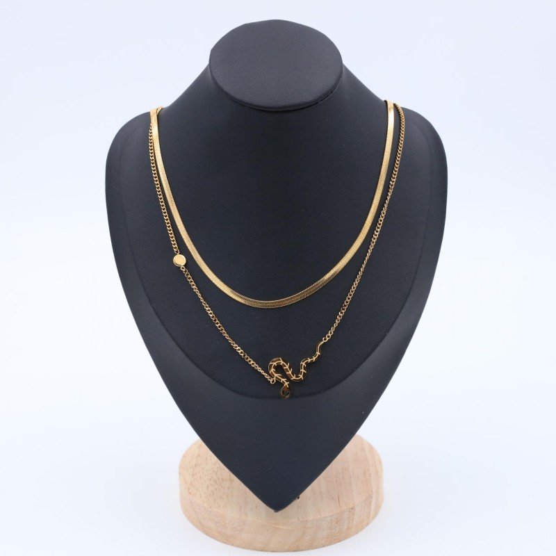 سلسال ذهبي طبقتين عريض ورفيع بتصميم أفعى