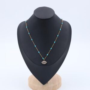 سلسال ذهبي مع خرز أزرق بتصميم عين