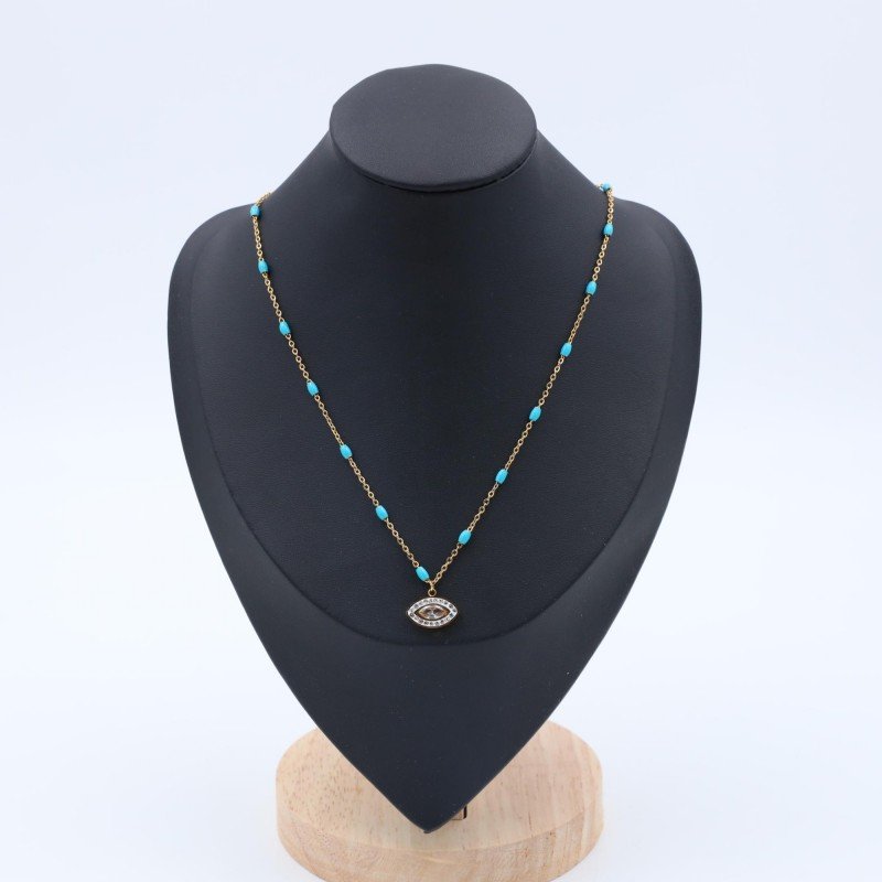 سلسال ذهبي مع خرز أزرق بتصميم عين