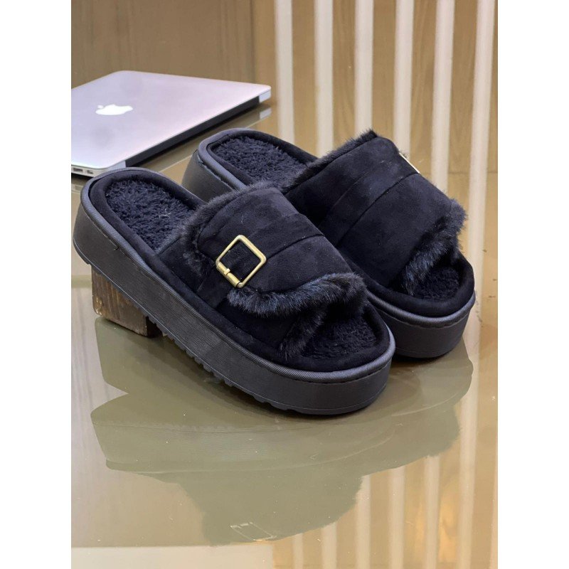 سليبر شتوي ستاتي لون أسود