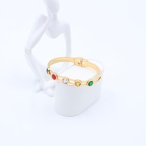 سوار لون ذهبي بتصميم دوائر زركون ملونة