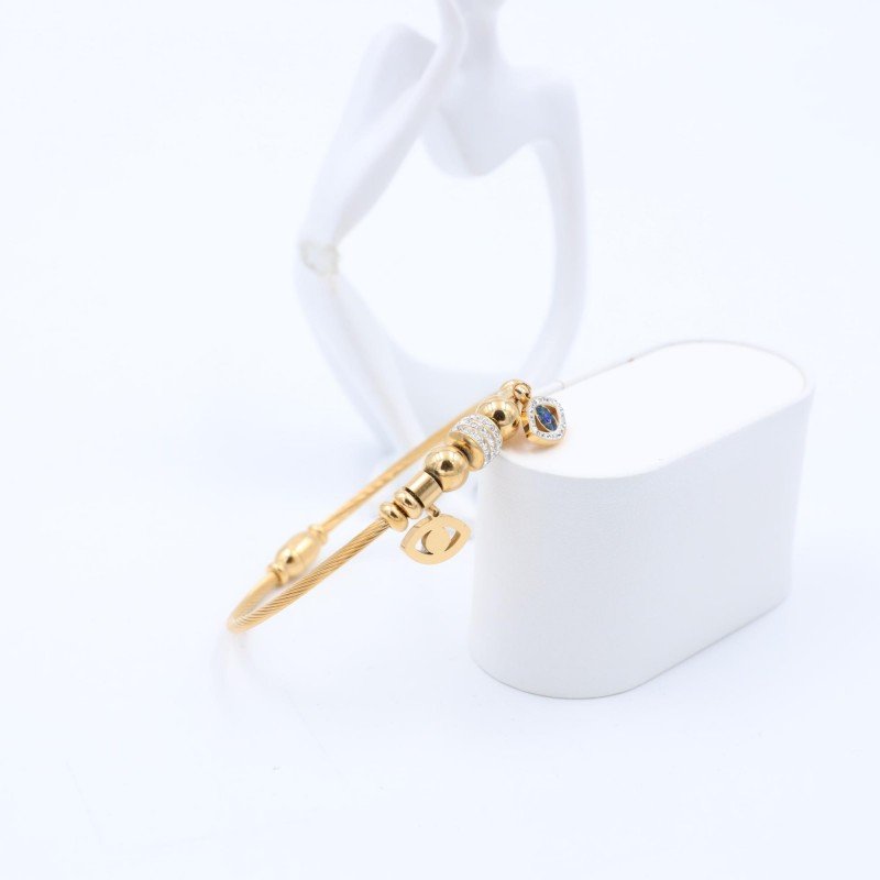 سوار لون ذهبي بتصميم عين من الزركون وكرات