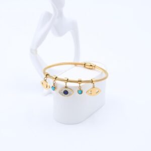 سوار لون ذهبي بتصميم عيون وحجر أزرق