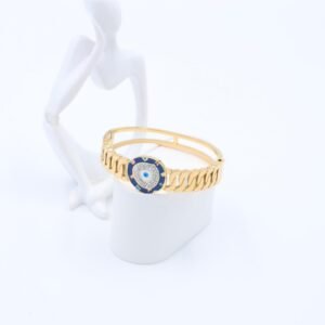 سوار لون ذهبي تصميم عين لون أزرق وزركون فضي