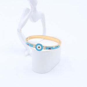 سوار لون ذهبي وأزرق بتصميم عين مع زركون فضي