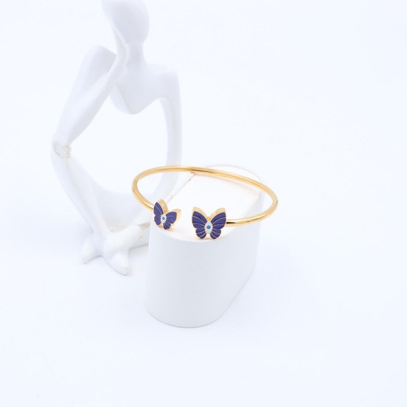 سوار مفتوح لون ذهبي تصميم فراشات كحلي